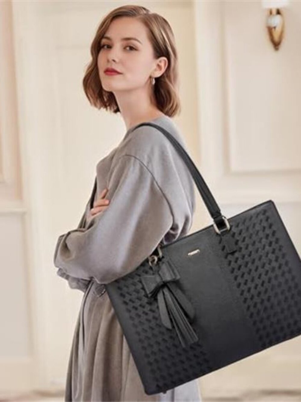 Women's Laptop Tote Bag Waterproof PU Leather, 15.6 Inch - Picture 2 of 5